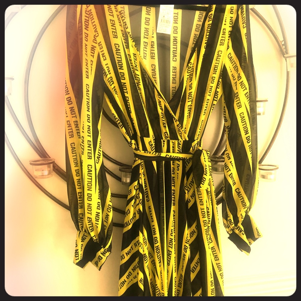 Yellow and Black Graphic Caution Maxi Dress.Smoke free home. No Pets.